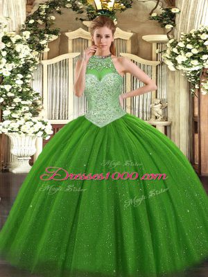 Extravagant Green Lace Up Quinceanera Dresses Beading Sleeveless Floor Length
