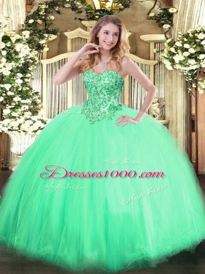 Ball Gowns Sweet 16 Dress Apple Green Sweetheart Tulle Sleeveless Floor Length Lace Up