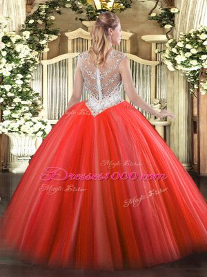 Scoop Sleeveless Tulle Ball Gown Prom Dress Beading Zipper