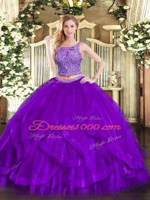 Sleeveless Lace Up Floor Length Beading and Ruffles Sweet 16 Dresses