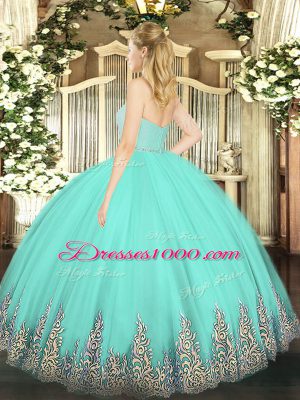 New Style Sweetheart Sleeveless Quinceanera Dresses Floor Length Beading and Lace and Appliques Lavender Tulle
