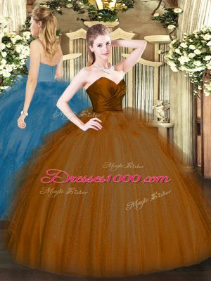 Hot Selling Brown Sweetheart Zipper Ruffles Ball Gown Prom Dress Sleeveless