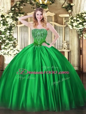 Beautiful Ball Gowns Quince Ball Gowns Green Strapless Satin Sleeveless Floor Length Lace Up