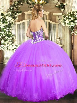 Amazing Lavender Tulle Lace Up Sweet 16 Dress Sleeveless Floor Length Beading