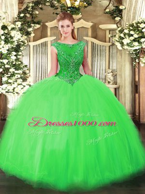 Tulle Scoop Sleeveless Zipper Beading Sweet 16 Dresses in Green