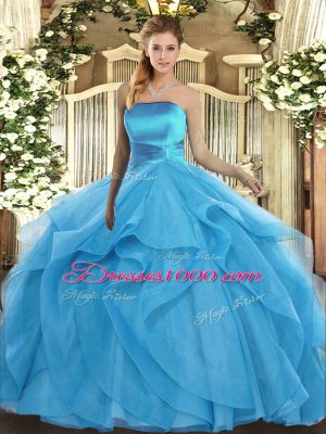 Extravagant Baby Blue Sleeveless Tulle Lace Up Sweet 16 Quinceanera Dress for Military Ball and Sweet 16 and Quinceanera