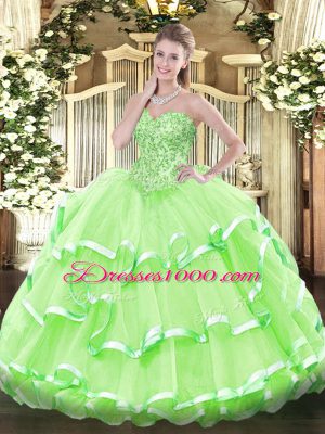 Fantastic Sleeveless Floor Length Appliques and Ruffled Layers Lace Up Sweet 16 Dresses