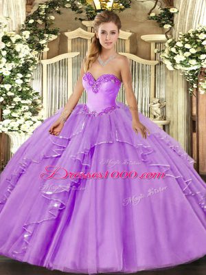 Elegant Floor Length Ball Gowns Sleeveless Lavender 15 Quinceanera Dress Lace Up