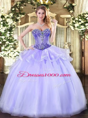 Dazzling Floor Length Ball Gowns Sleeveless Lavender 15 Quinceanera Dress Lace Up