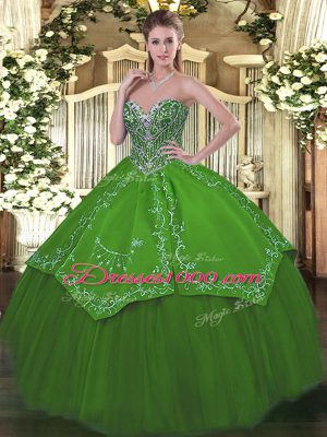 Elegant Green Sleeveless Floor Length Beading and Embroidery Lace Up 15th Birthday Dress