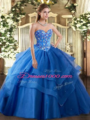 Graceful Sweetheart Sleeveless Lace Up Sweet 16 Dresses Blue Tulle