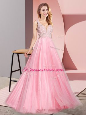 Lace Homecoming Dress Watermelon Red Zipper Sleeveless Floor Length