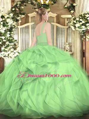 Green Ball Gowns Straps Sleeveless Organza Floor Length Zipper Beading and Ruffles Sweet 16 Dress