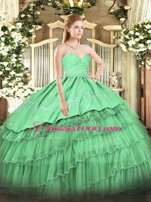 Best Selling Sleeveless Beading and Lace and Embroidery and Ruffled Layers Zipper Quinceanera Gowns