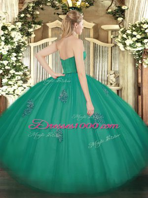 Fine Strapless Sleeveless Tulle 15th Birthday Dress Appliques Zipper