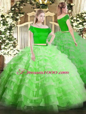 Best Selling Tulle Off The Shoulder Short Sleeves Zipper Appliques and Ruffled Layers 15 Quinceanera Dress in