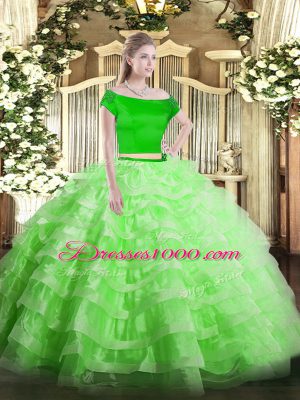 Best Selling Tulle Off The Shoulder Short Sleeves Zipper Appliques and Ruffled Layers 15 Quinceanera Dress in