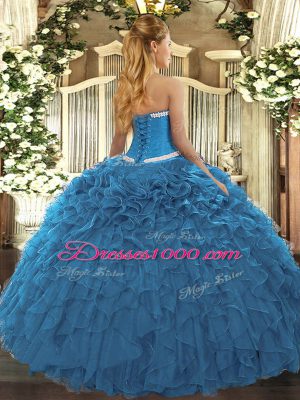 Fuchsia Ball Gowns Organza Sweetheart Sleeveless Appliques and Ruffles Floor Length Lace Up Quinceanera Gown