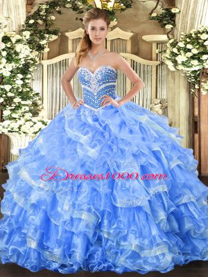Cute Floor Length Ball Gowns Sleeveless Baby Blue Sweet 16 Dress Lace Up