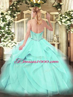 Superior Yellow Green Sleeveless Beading and Ruffles Floor Length Quince Ball Gowns
