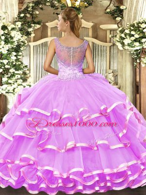 Nice Lavender Sleeveless Tulle Lace Up Quinceanera Dress for Military Ball and Sweet 16 and Quinceanera