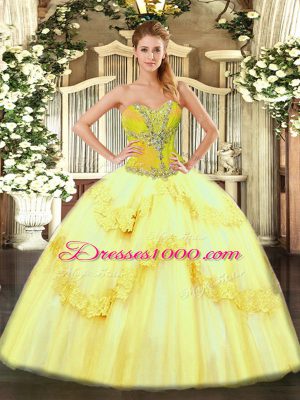 Attractive Yellow Sleeveless Tulle Lace Up Sweet 16 Quinceanera Dress for Sweet 16 and Quinceanera