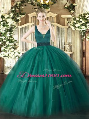 Latest Tulle Sleeveless Floor Length Sweet 16 Dress and Beading