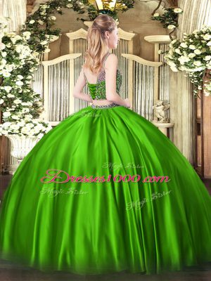 Excellent Scoop Sleeveless Satin Quinceanera Gowns Beading Lace Up