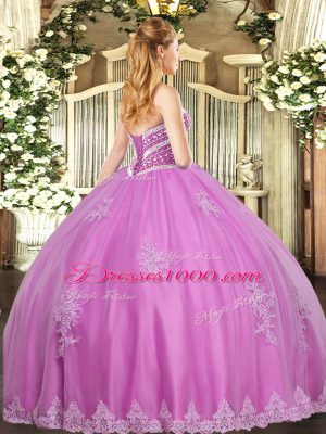 Lavender Ball Gowns Tulle Sweetheart Sleeveless Beading and Appliques Floor Length Lace Up Quince Ball Gowns