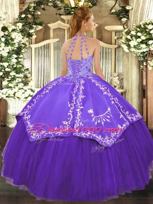 Exceptional Purple Ball Gowns Beading and Embroidery Sweet 16 Dress Lace Up Satin and Tulle Sleeveless Floor Length