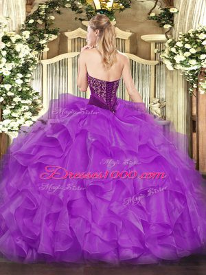 Elegant Floor Length Olive Green Sweet 16 Quinceanera Dress Organza Sleeveless Beading and Ruffles