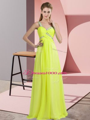 Yellow Green One Shoulder Lace Up Beading Evening Dress Sleeveless