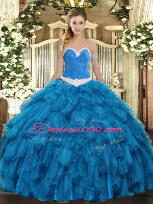 Adorable Sweetheart Sleeveless Lace Up Vestidos de Quinceanera Blue Organza