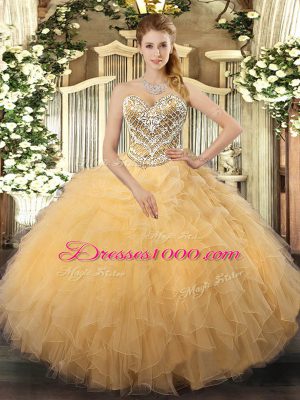 Glamorous Tulle Sleeveless Floor Length Sweet 16 Dresses and Beading and Ruffles