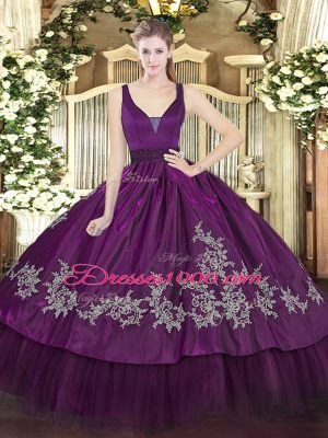 Purple Sleeveless Floor Length Beading and Embroidery Zipper Quinceanera Gown