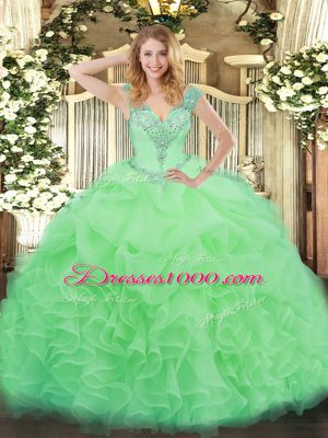 Edgy Apple Green Sleeveless Ruffles Floor Length Quinceanera Dresses