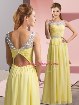 Yellow Scoop Neckline Beading Prom Dresses Sleeveless Clasp Handle