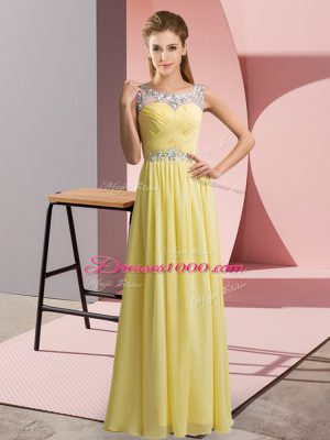 Yellow Scoop Neckline Beading Prom Dresses Sleeveless Clasp Handle