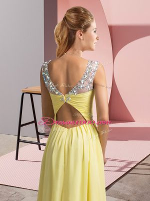 Yellow Scoop Neckline Beading Prom Dresses Sleeveless Clasp Handle