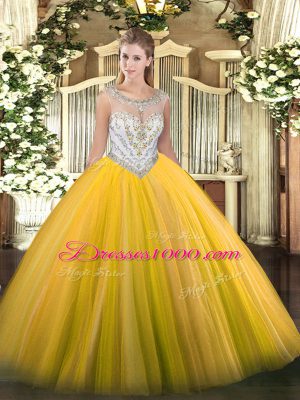 Beauteous Beading Ball Gown Prom Dress Gold Zipper Sleeveless Floor Length