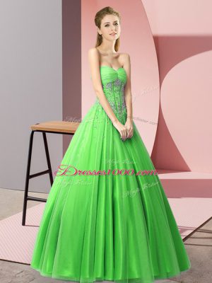 Artistic Green Tulle Lace Up Prom Evening Gown Sleeveless Floor Length Beading
