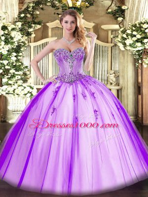 Beauteous Lavender Sleeveless Tulle Lace Up Quinceanera Gown for Sweet 16 and Quinceanera