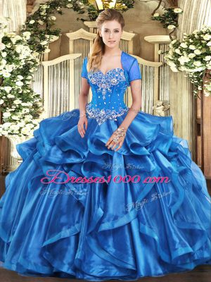 Sweetheart Sleeveless Organza Vestidos de Quinceanera Beading and Ruffles Lace Up