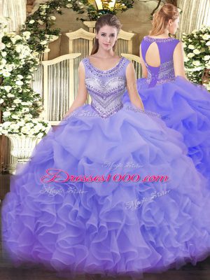Low Price Floor Length Lavender Quinceanera Dresses Scoop Sleeveless Lace Up