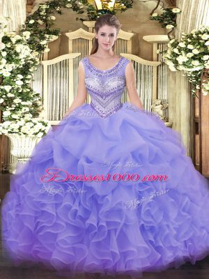 Low Price Floor Length Lavender Quinceanera Dresses Scoop Sleeveless Lace Up