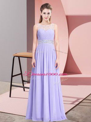 Scoop Sleeveless Chiffon Prom Gown Beading Lace Up