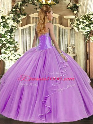 Baby Blue Sweetheart Lace Up Beading and Ruffles Quinceanera Gown Sleeveless