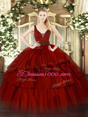 Wine Red Sleeveless Organza Zipper Sweet 16 Dress for Military Ball and Sweet 16 and Quinceanera