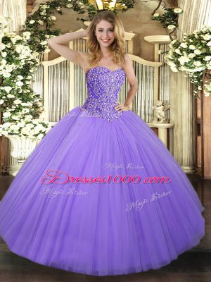 Best Selling Lavender Lace Up Sweetheart Beading Quinceanera Dresses Tulle Sleeveless