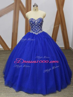 Royal Blue Sleeveless Tulle Lace Up Sweet 16 Quinceanera Dress for Military Ball and Sweet 16 and Quinceanera